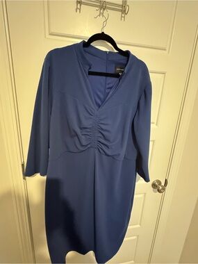 Donna Morgan Royal Blue Ruched Front Long Sleeve Dress